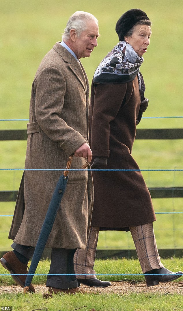 King Charles and the Princess Royal arrive for a church service at St Mary Magdalene Church in Sandringham