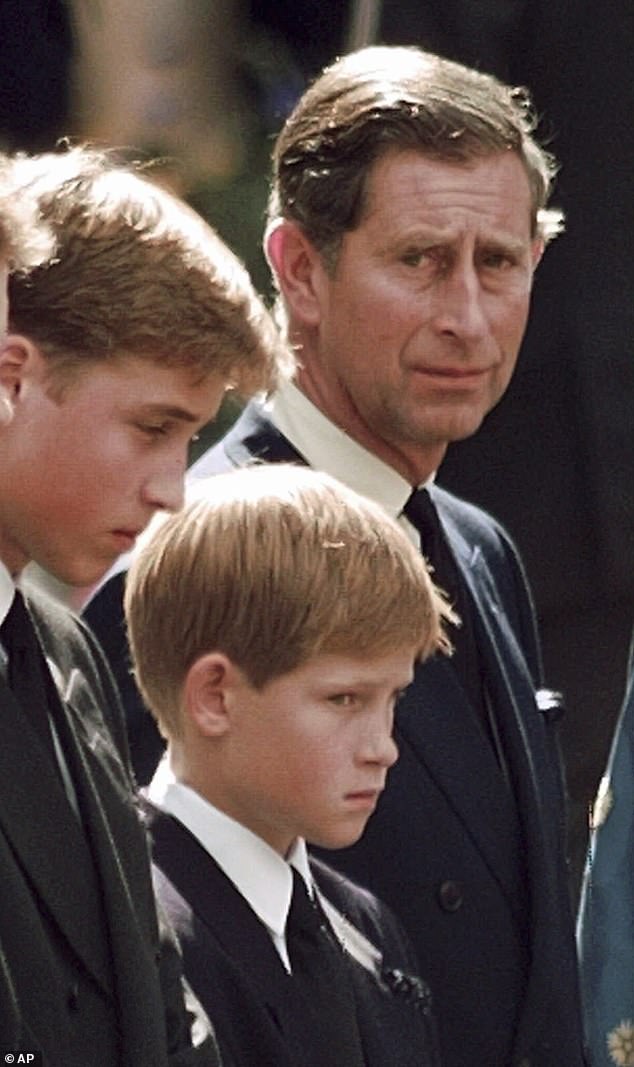 A reconciliation between Prince Harry, Prince William and their father is not out of the realm of possibility (Pictured: Charles, Harry and William at Princess Diana's funeral in 1997)