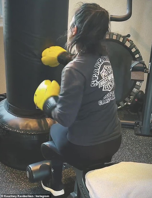 Making it happen: Kourtney fired up her Insta Stories on Saturday and posted a video of herself working out, enthusiastically doing boxer crunches