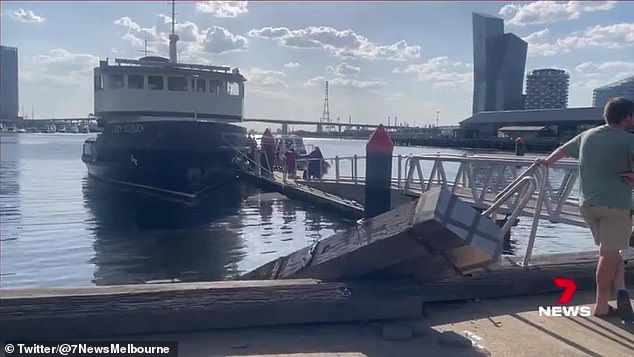 A ferry caused extensive damage when it crashed into a pier in Docklands on Saturday night.