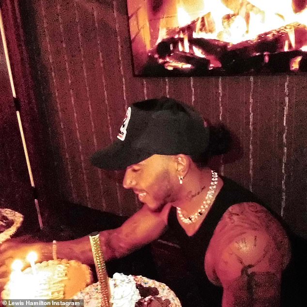 Having fun: Lewis Hamilton shared snaps of his wild 38th birthday with friends on his Instagram on Wednesday