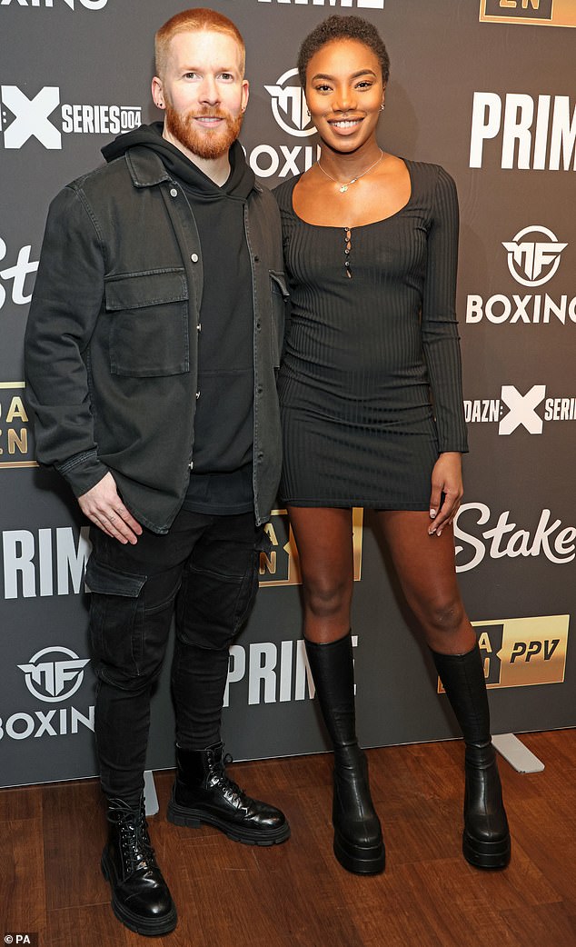 Closing: Chyna Mills and Neil Jones looked as loved up as ever as they posed at the KSI v FaZe Temperrr boxing match at the OVO Arena, Wembley on Saturday night.