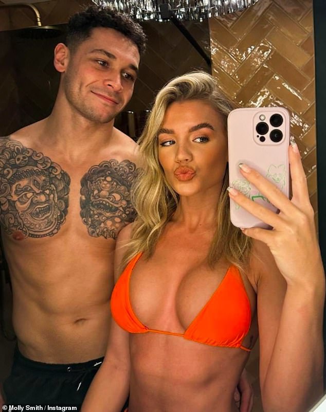 Stunning: Molly Smith showed off her incredible figure while putting on a display of love with boyfriend Callum Jones on a spa trip this week