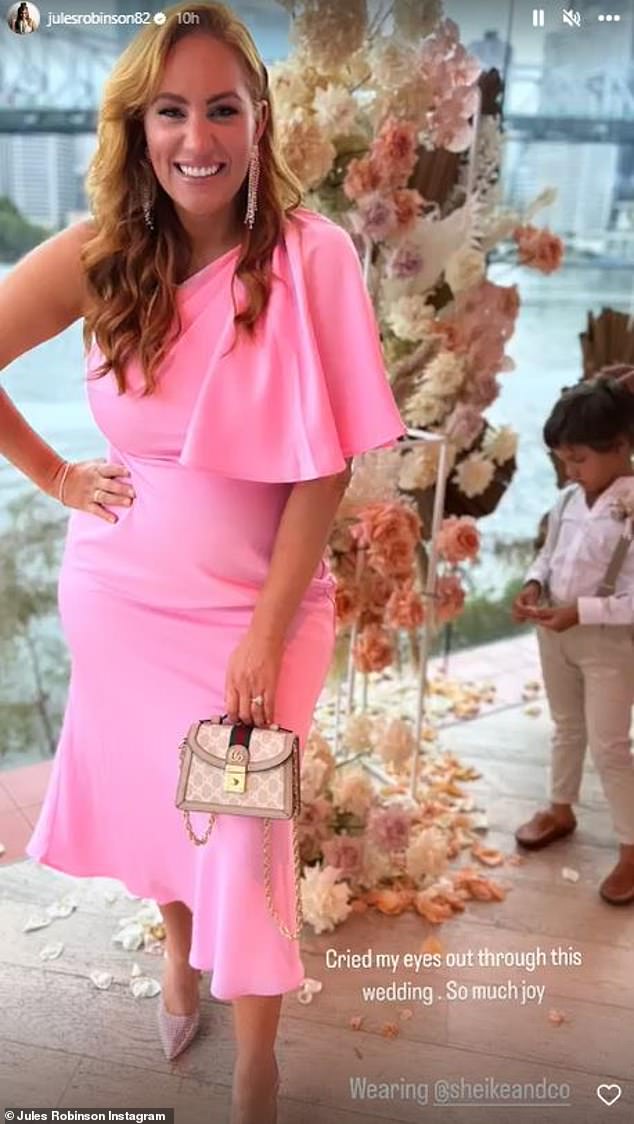 Jules Robinson, from Married at First Sight, showed off her incredible 20kg weight loss in a bodycon pink dress while attending a wedding with husband Cam Merchant on Thursday night.