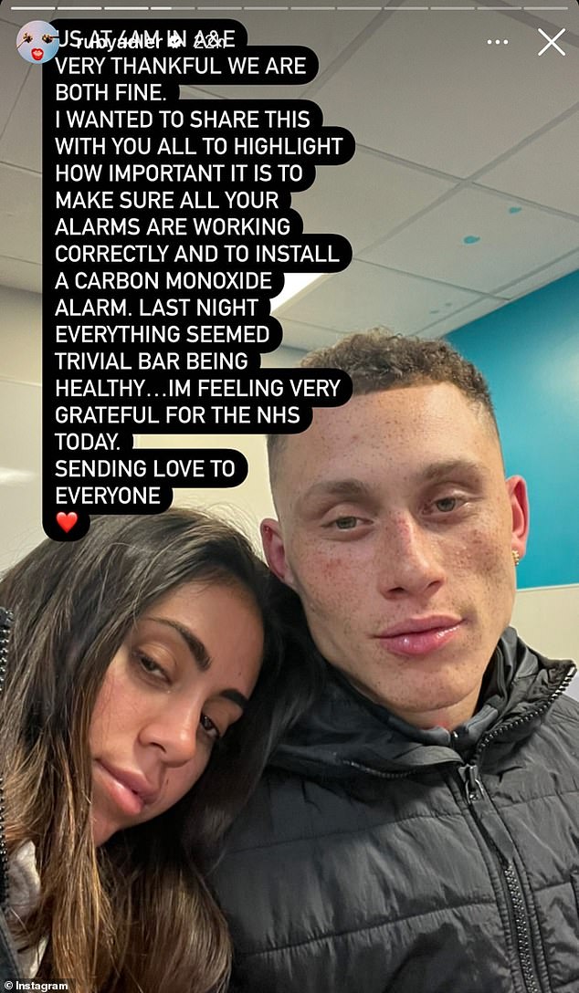 'Our alarm saved our lives': Made in Chelsea's Ruby Adler revealed this week that she and her boyfriend Nicholas Sinclair were rushed to hospital after a gas leak at their home.