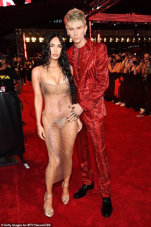 One year!  Machine Gun Kelly took to Instagram on Wednesday to mark the one-year anniversary of his engagement to actress Megan Fox;  pictured 2021