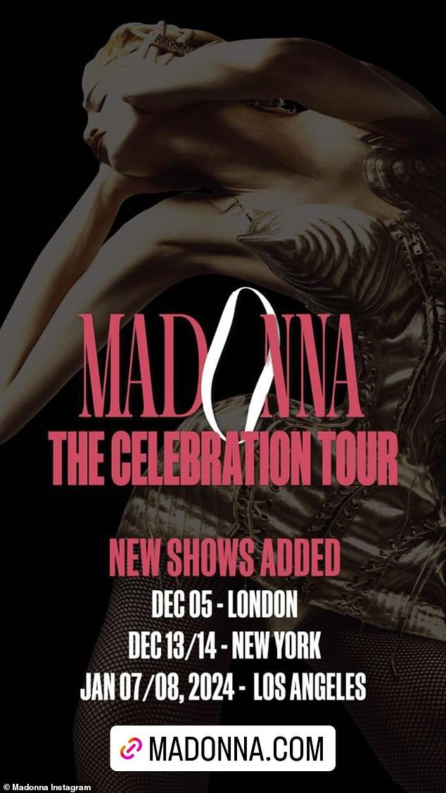 New additions: Madonna delighted fans Thursday by announcing that five more dates have been added to her highly anticipated 40th anniversary tour.