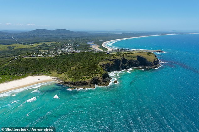 An aerial view of Crescent Head, with the main surf breaks to the north