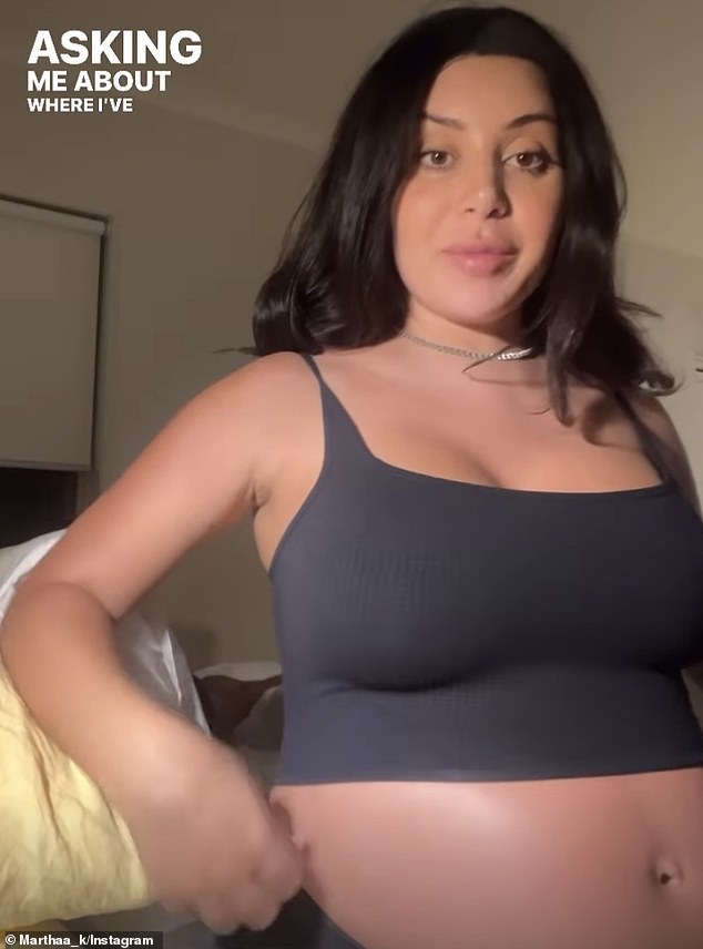 Martha Kalifatidis of Married At First Sight showed off her enormous baby bump in a black crop top as she counts down the last few weeks until her newborn's arrival.