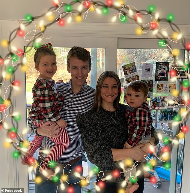 Officers arrived at the family home Tuesday after a frantic Patrick discovered his wife unconscious on the floor below a second-story window.  Pictured: Patrick (center left), Lindsay (center right), and Cora (left) and Dawson (right) in 2021