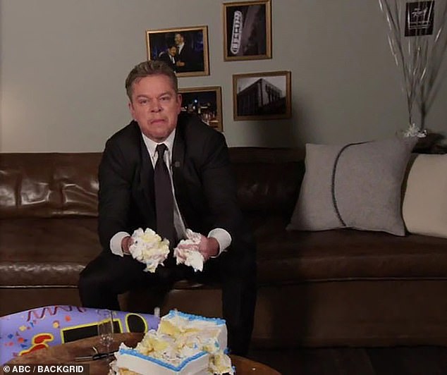 'What the hell, 20 years of this shit': Matt Damon 'lost his mind' smashing a cake and flowers when Jimmy Kimmel 'snubbed him again' during his hilarious 20th anniversary talk show Thursday