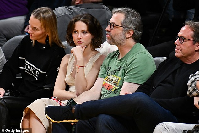 Family time: Maude Apatow was spotted sitting in courtside seats with her A-list dad Judd at a Los Angeles Lakers game after appearing on New York Magazine's list of nepo babies.