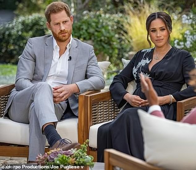 The Duke and Duchess of Sussex during their bombshell interview with Oprah.  Meghan has now been warned that she may face an American backlash