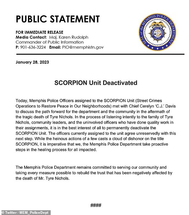 Memphis Police To Permanently Eliminate SCRAP Scorpion Unit Behind Tire