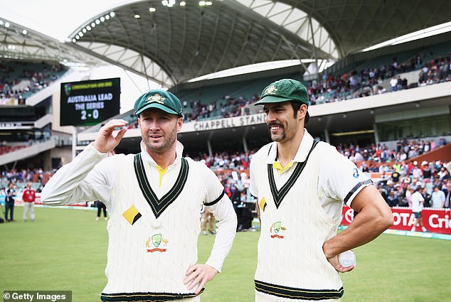 Clarke's former Australia teammate Mitchell Johnson (R) will commentate on Tests Three and Four