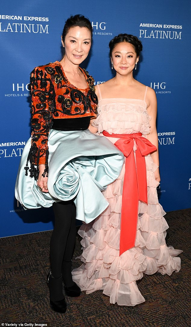 Honoree: Michelle Yeoh, 60, posed with her Everything Everywhere All At Once co-star Stephanie Hsu, 32, at the 34th Annual Palm Springs International Film Awards.