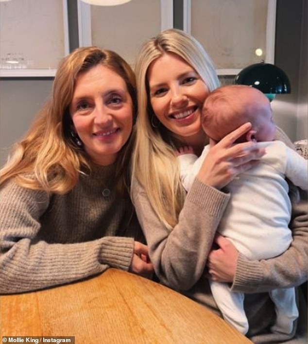 Candid: New mom Mollie King (right) took to Instagram on Sunday to describe her recent 'highest of highs and lowest of lows' in a candid post (pictured with doula friend Lauren)