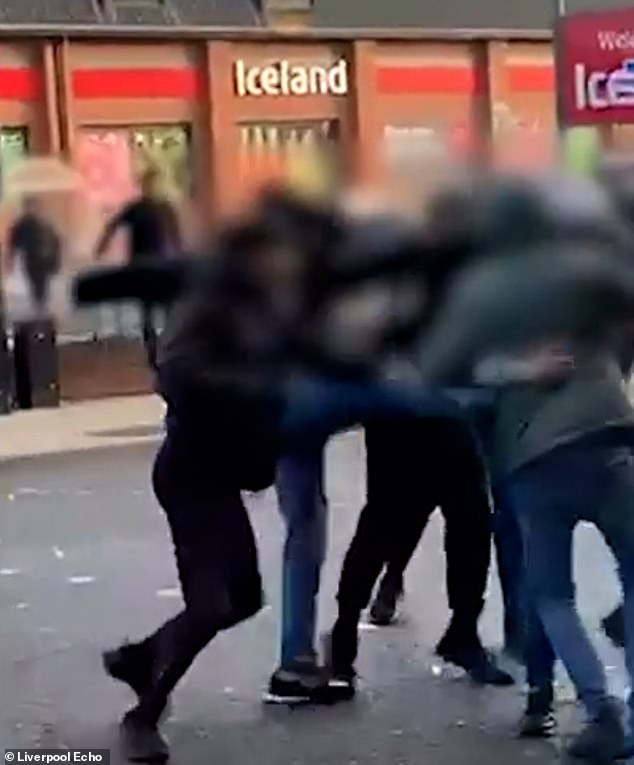 A massive fight involving broken glass broke out yesterday outside a Wetherspoons pub in Liverpool