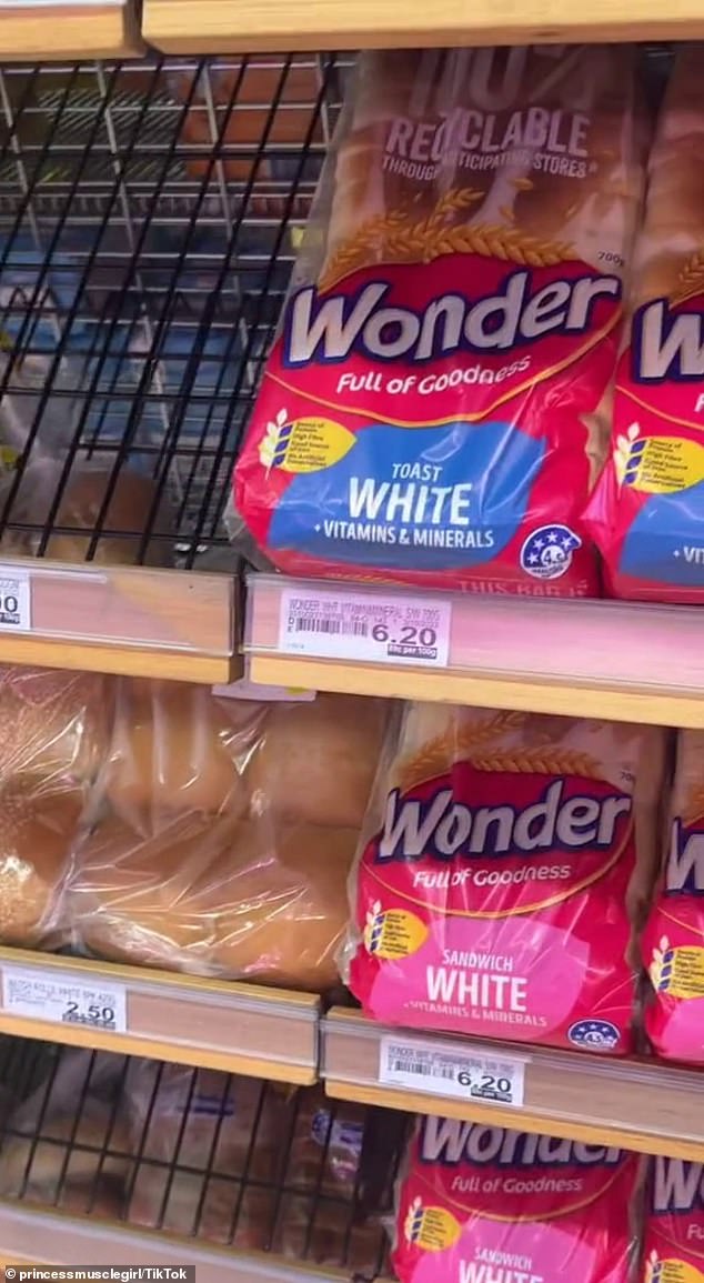 The video shows Wonder White loaves priced at $6.20 after previously being $3.60.