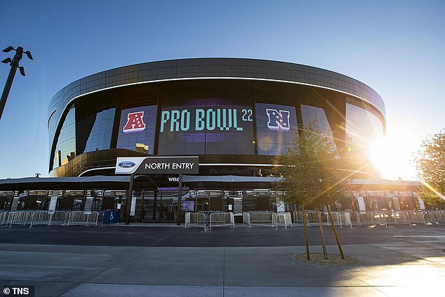 Signage for the NFL Pro Bowl is seen at Allegiant Stadium on February 6, 2022 in Las Vegas