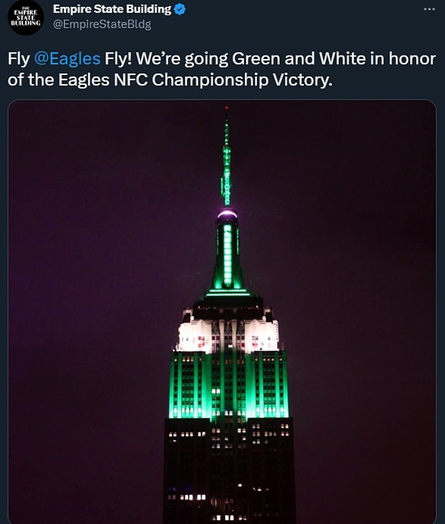 New Yorkers (and Giants fans) went into a rage when the Empire State Building was lit up in Eagles colors.