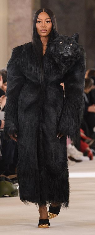 Supermodels: Naomi Campbell and Irina Shayk conquer the Schiaparelli runway while wearing dresses with HUGE animal heads during the Paris Fashion Week show