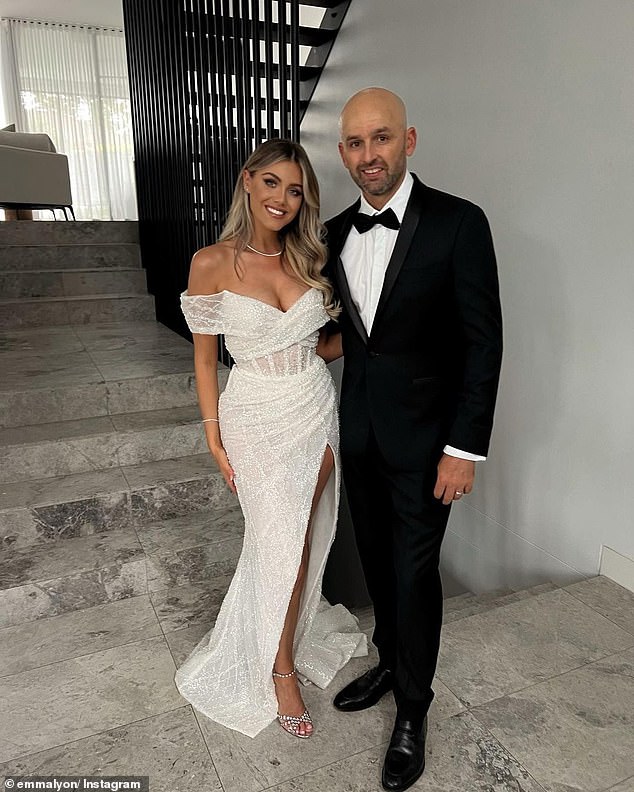 Nathan Lyon's new wife, Emma McCarthy, donned a revealing dress while attending Australia's annual cricket awards on Monday night in Sydney.