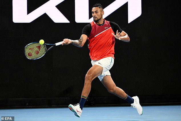 Kyrgios entered last year's Australian Open undercooked and lost in the first round (pictured).  He believes there is intense pressure on him to do much better at this year's Grand Slam.