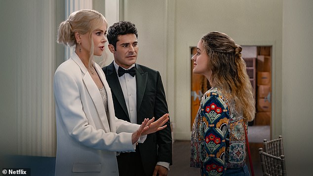 Rom-com: Nicole Kidman and Zac Efron have reunited for an upcoming Netflix rom-com, also starring Joey King, and are shown in a still released Wednesday.