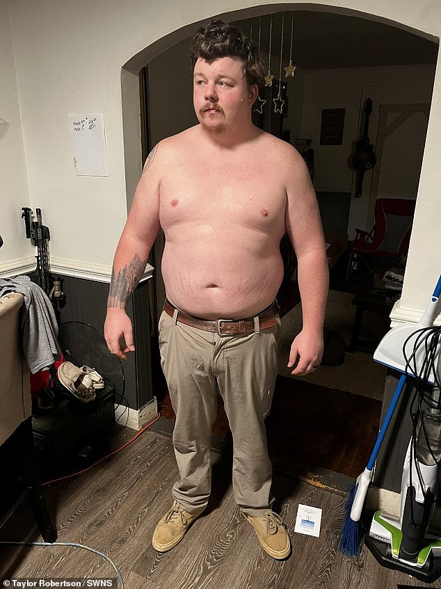 Taylor Robertson, 27, from Winston-Salem in North Carolina, tipped the scales at 324lbs with a waist size of 46 inches after guzzling 12 cans of Pepsi a day and relying on KFC for lunch and dinner