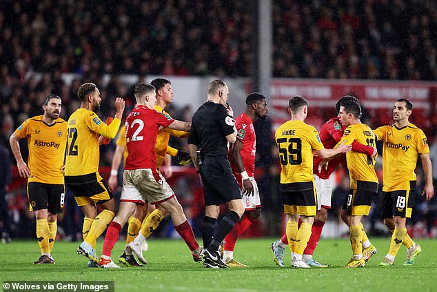 The Nottingham Forest and Wolves players had to be separated after tensions escalated last week.