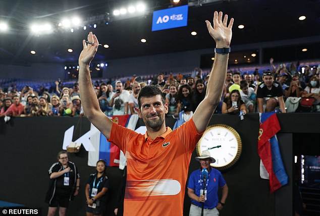 Novak Djokovic returned to Melbourne on Friday for an exhibition match against Nick Kyrgios at Rod Laver Arena.