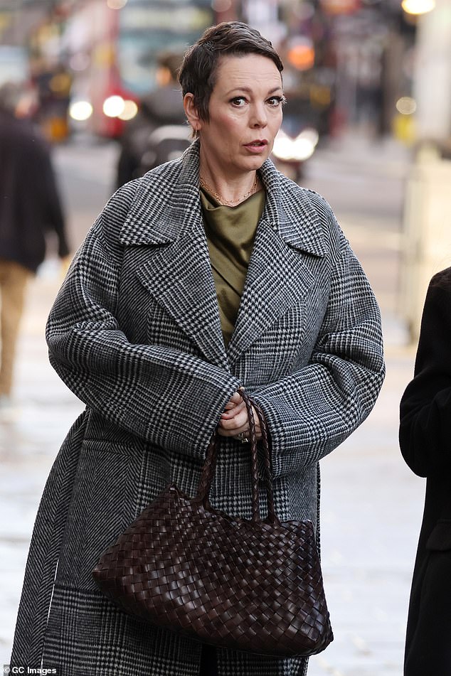 Elegant: Olivia Colman, 48, looked elegant as she arrived at the Global radio studios in London on Friday