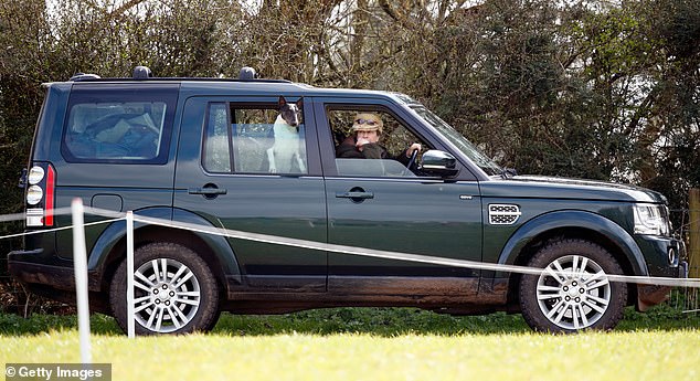 Princess Anne, pictured here with one of her bull terrier dogs looking out the window of her Land Rover in 2019. One of her dogs is said to have attacked another in a royal photo shoot on Boxing Day