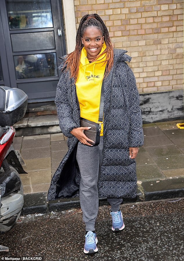 Casual: Oti Mabuse was decked out in gray joggers and a bright yellow hoodie as he stepped out of Saturday Kitchen studios this weekend.