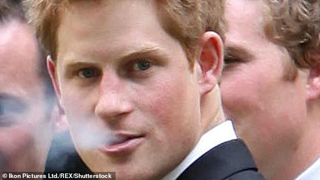 Prince Harry exhales cigarette smoke at a friend's wedding in London in 2009