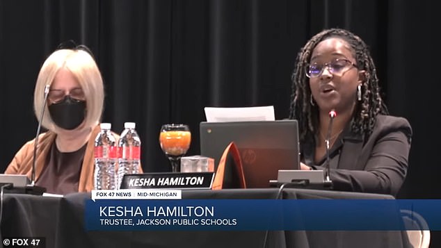 Kesha Hamilton appeared before a Jackson Public Schools board meeting to discuss inflammatory tweets