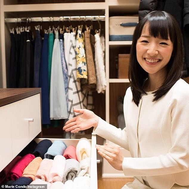 Australian moms and dads joke online to the news organization that Queen Marie Kondo (pictured) has 'given up' on keeping a tidy home after having three children.