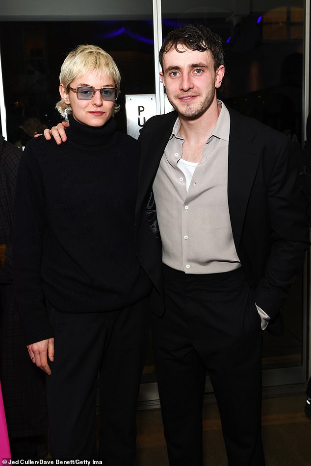 Night out: Paul Mescal, 26, looked dapper in a black suit on Thursday when he was joined by his stylish friend Emma Corrin to celebrate the West End's A Streetcar Named Desire press night.