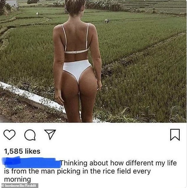 People have shared the most embarrassing bragging posts they found online, proving they should probably openly brag instead.  The examples, compiled by Ranker, include an influencer who used a revealing photo to reflect on how different her life is from that of a man picking rice in a field in Indonesia.