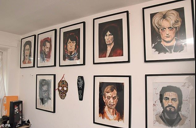 A wall of horror: Alleged killer Shaye Groves had portraits of some of the world's most notorious serial killers hanging on her wall, according to prosecutors.