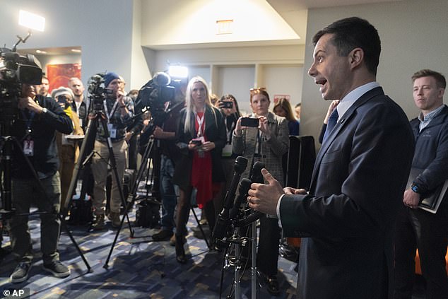 Transportation Secretary Pete Buttigieg speaks to reporters after speaking before the Transportation Board of Inquiry in Washington, Wednesday, Jan. 11, 2023.