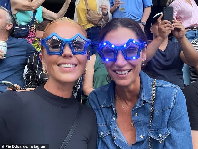 Pip Edwards, 42, (pictured) was living her best life on Wednesday night, despite the recent cheating drama surrounding her and former cricket star Michael Clarke.  Pictured: Pip at Elton John's Yellow Brick Road farewell tour in Sydney