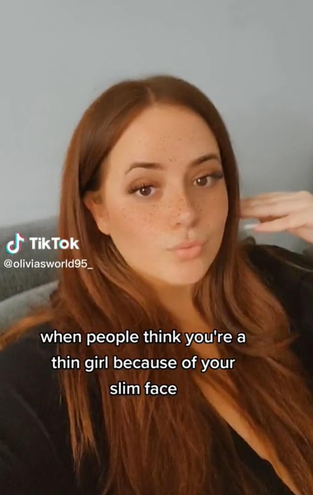 Influencer Olivia, from Toronto, posted a clip on her TikTok channel, which has 575,000 followers, saying people assume she's skinny when they only see her face.