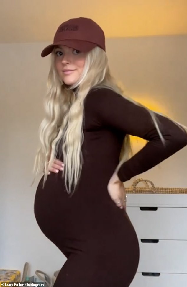 'Are you dating yet?'  Heavily pregnant Lucy Fallon showed off her massive baby bump in a video shared to Instagram on Friday as she hinted that she's almost ready to burst.