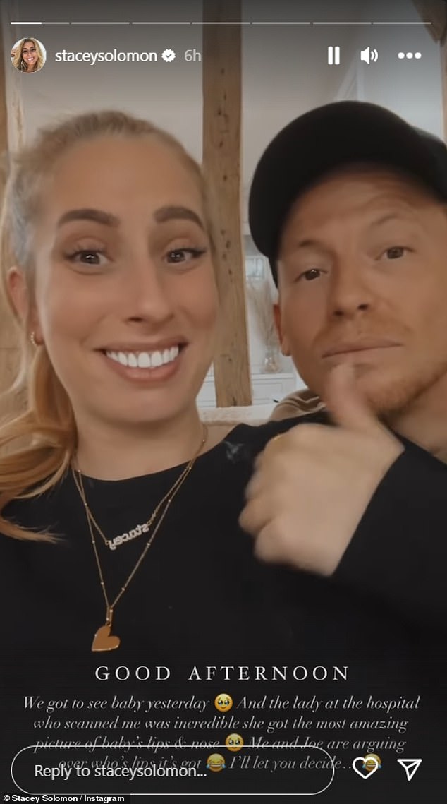 Stacey Solomon appeared to accidentally reveal the gender of her unborn baby after undergoing an ultrasound with husband Joe Swash.