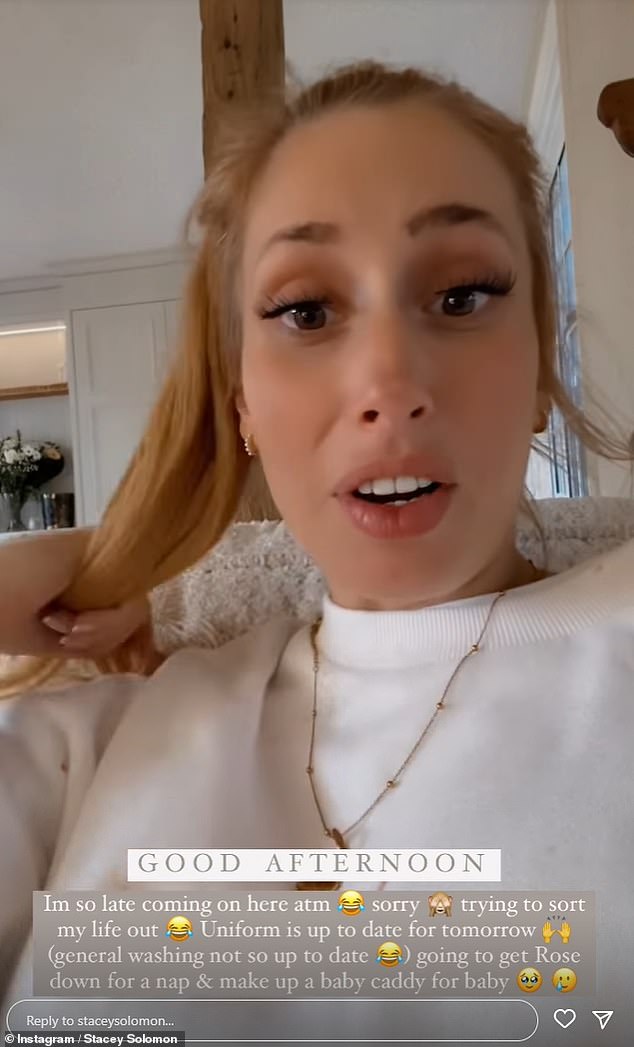 Nesting!  Stacey Solomon has hinted that she could go into labor at any moment, as she took to Instagram to reveal that she was already packing a cart full of essentials for her unborn baby.