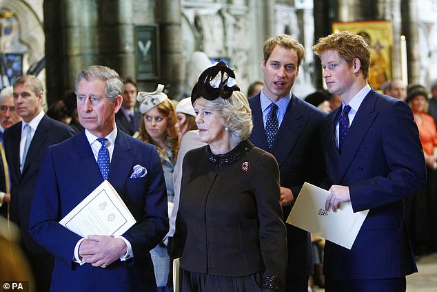 William and Harry, pictured in 2007, are said to have opposed Charles marrying the 'other woman' Camilla, the Duke of Sussex's new book claims.