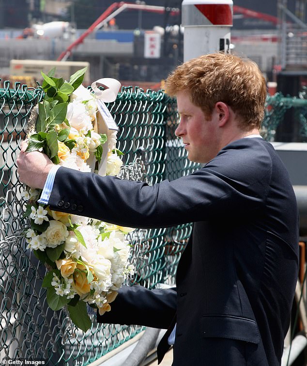 Prince Harry pictured at the World Trade Center on May 29, 2009 as he paid his respects to those who died on 9/11.  This was his first official royal trip to the US, and he demanded that the site visit be included in his itinerary.