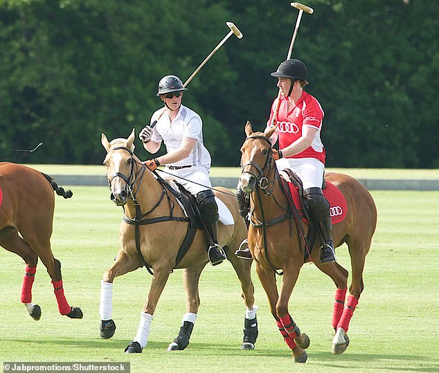 Jack Mann, right, befriended Prince Harry, left, at the Royal Military Academy Sandhurst.  Pictured: Harry and Mr Mann at a polo match at Ascot in 2015